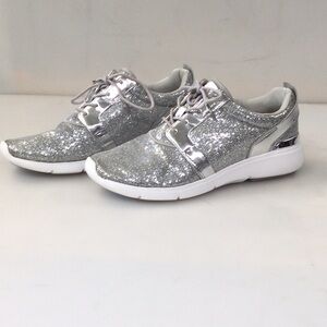 Michael Kors Silver Glitter Lace-Up Sneakers